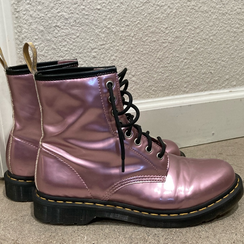 Dr. Martens Pink Combat Boots with Rugged Sole
